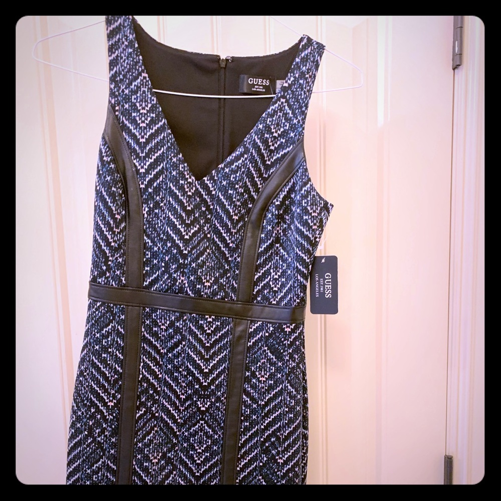 Blue/green/black sheath dress.